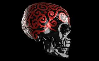 negro brillante cráneo con rojo ornamental detalles - lado ver foto