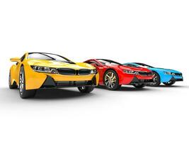 Sports cars - primary colors - isolated on white background. photo