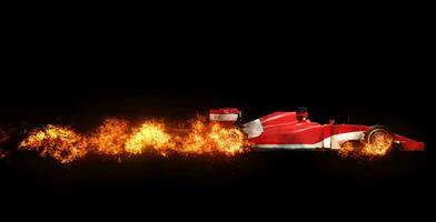 Speeding Formula one car - wheels on fire - on black background photo