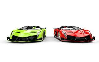 Bright green and red supercars photo