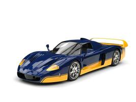 Dark blue supercar concept with yellow details - 3D Illustration photo