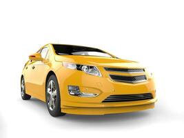 Bright yellow electric modern car - top view photo