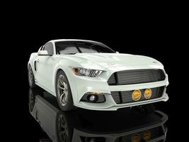 Ghost white modern muscle car in black showroom photo