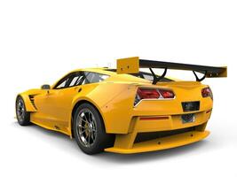 Sun yellow endurance race car - back view photo