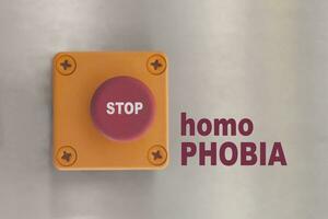 Industrial switching button with text stop homophobia photo