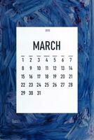 March 2020 simple calendar on trendy classic blue color photo