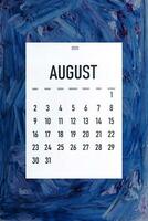 August 2020 simple calendar on trendy classic blue color photo