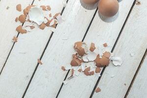 Egg shells on wood photo