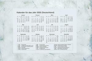 Yearly calendar in Dutch. Kalender fur das Jahr 2020 Deutschland - Translation 2020 year calendar photo