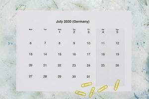 Monatskalender Juli 2020. Translation Monthly July 2020 calendar photo