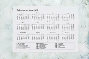 Translation from French language - 2020 yearly calendar with French national holidays photo