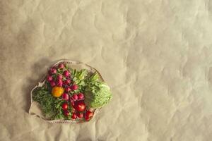 Organic food background. View from above with Copy space photo