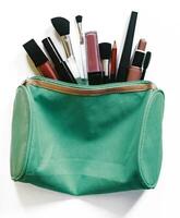 Womens toiletry bag. Green cosmetic bag photo