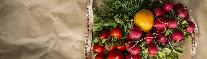 Organic food background. View from above with Copy space photo