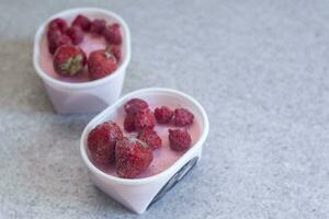 Homemade strawberry yoghurt. Healthy sweet dessert photo