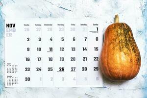 November 2020 monthly calendar on wood photo