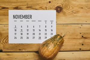 November 2020 monthly calendar on wood photo