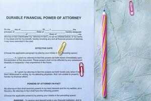 Durable financial Power of Attorney Form or POA document photo