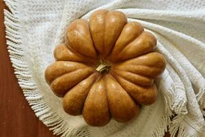 Cozy autumn background with pumpkin photo