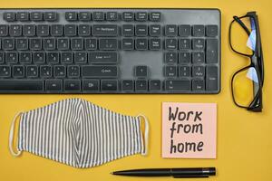 Home office workspace. Work from home concept photo