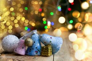 Christmas decor with bright bokeh lights. Magic Winter at Christmas Time photo