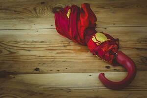 An umbrella on wood photo