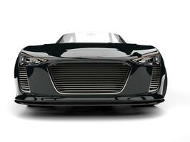 Shiny jet black modern cabriolet super car - front view closeup shot photo