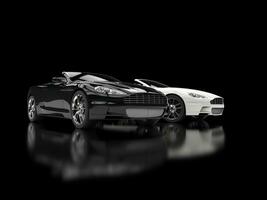 Black and white luxury sports cars - blurry reflection photo