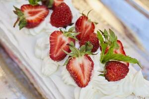 Sweet strawberry cake photo