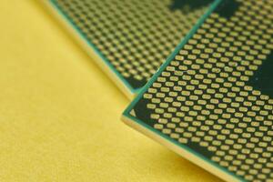 Macro-shot of computer microchip processor photo