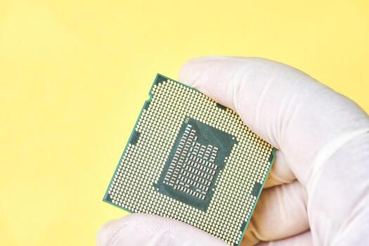 Macro-shot of computer microchip processor photo