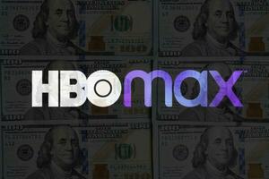 HBO MAX logo over pile of US dollar banknotes photo