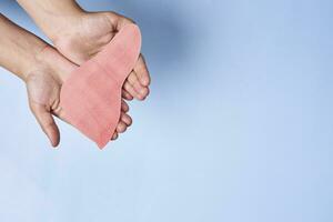 Hand of person holds liver paper cut. World hepatitis day photo