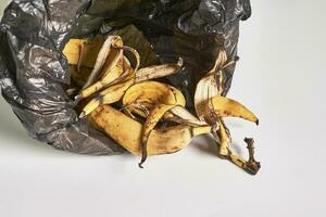 Banana peels in trash can photo