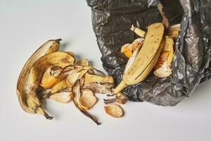 Banana peels in trash can photo