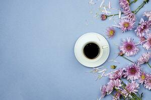 Refreshing black coffee. Cozy spring morning photo