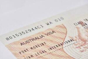 Australian visa in passport. Close-up view photo