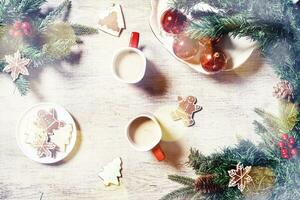 alegre Navidad antecedentes con Navidad decoraciones y galletas foto