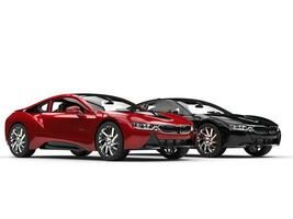 Black and red modern sports cars - studio shot photo