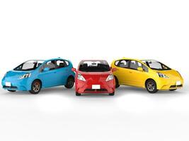 Modern electric cars in primary colors photo