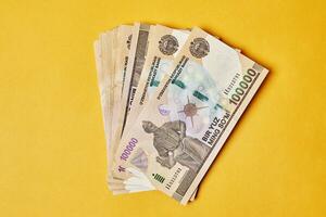 Pile uzbek currency sum money bill photo