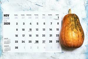 November 2020 monthly calendar on wood photo