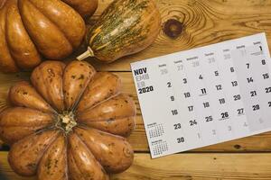 November 2020 monthly calendar on wood photo