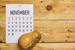 November 2020 monthly calendar on wood photo