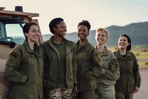 Group of military women standing together. Generative Ai photo