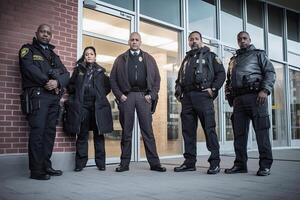 policía oficiales posando para un fotografía. generativo ai foto