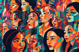 Colorful Faces Women Crowd Digital Art. Generative Ai photo
