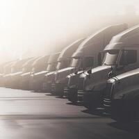 Trucking Business Webpage Header with Parked Trucks. Generative Ai photo