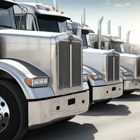 Trucking Business Webpage Header with Parked Semi-Trucks. Generative Ai photo