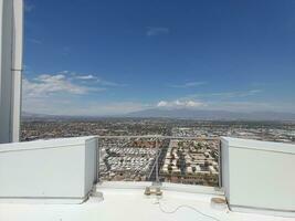 LAS VEGAS, NEVADA - 10.08.2023 View of Las Vegas hotel resorts and casinos from the rooftop of Las Vegas Palms place penthouse. More than 40 million people visit Las Vegas every year. photo